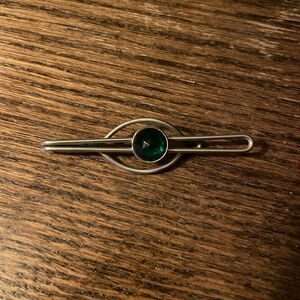 Vintage Tie Clip Green Jewel Silver Tone